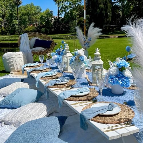 10 Pack Dusty Blue Cheesecloth Table Runner 35x120 Inch, Boho Rustic Semi Sheer Gauze Cheese Cloth Table Runner for Wedding Bridal Baby Shower Birthday Party Decor by BLUETOP - Image 3