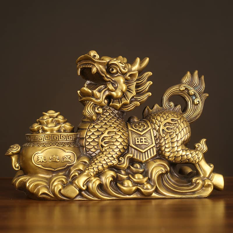銅器 麒麟聚宝盆 家内 応接間 事務室 卓上 装飾品 開運 風水 工芸品 置物 風火麒麟 置物 運気アップ 銅製 麒麟 風水グッズ 風水 麒麟の