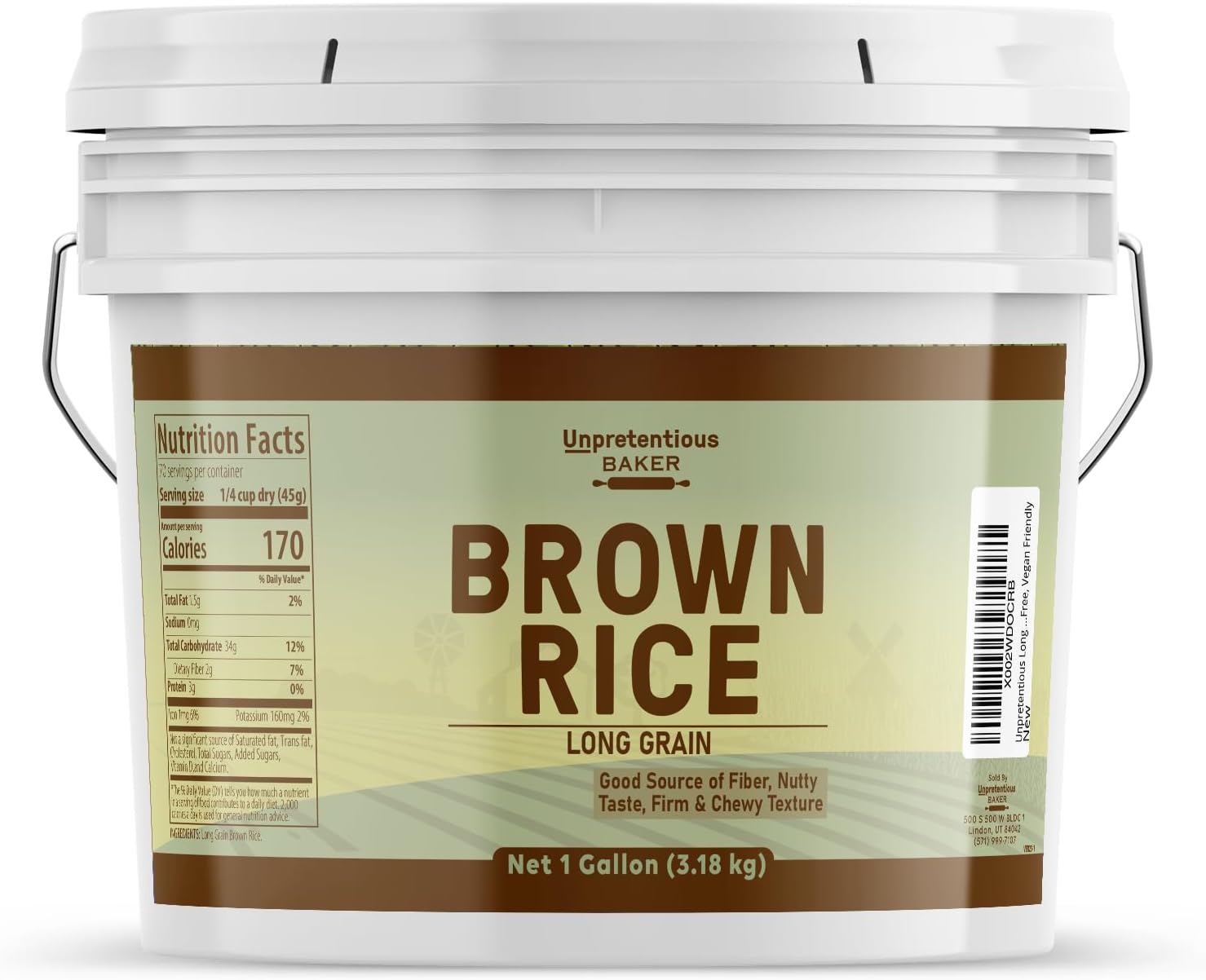 Unpretentious Long Grain Brown Rice, 1 Gallon, Non-GMO, Gluten Free, Vegan Friendly