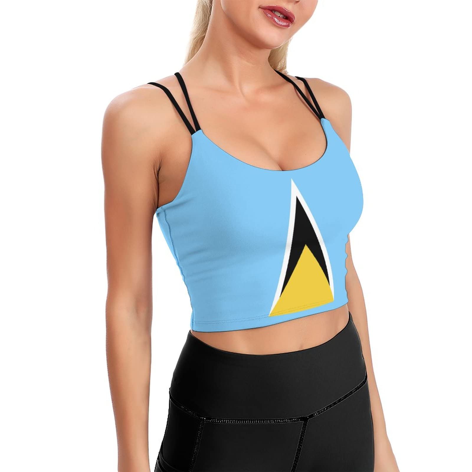Melbrakin Saint Lucia Flag Saint Lucia Flag Workout Clothes Yoga Tops Racerback Tank Top for Sport Womens L