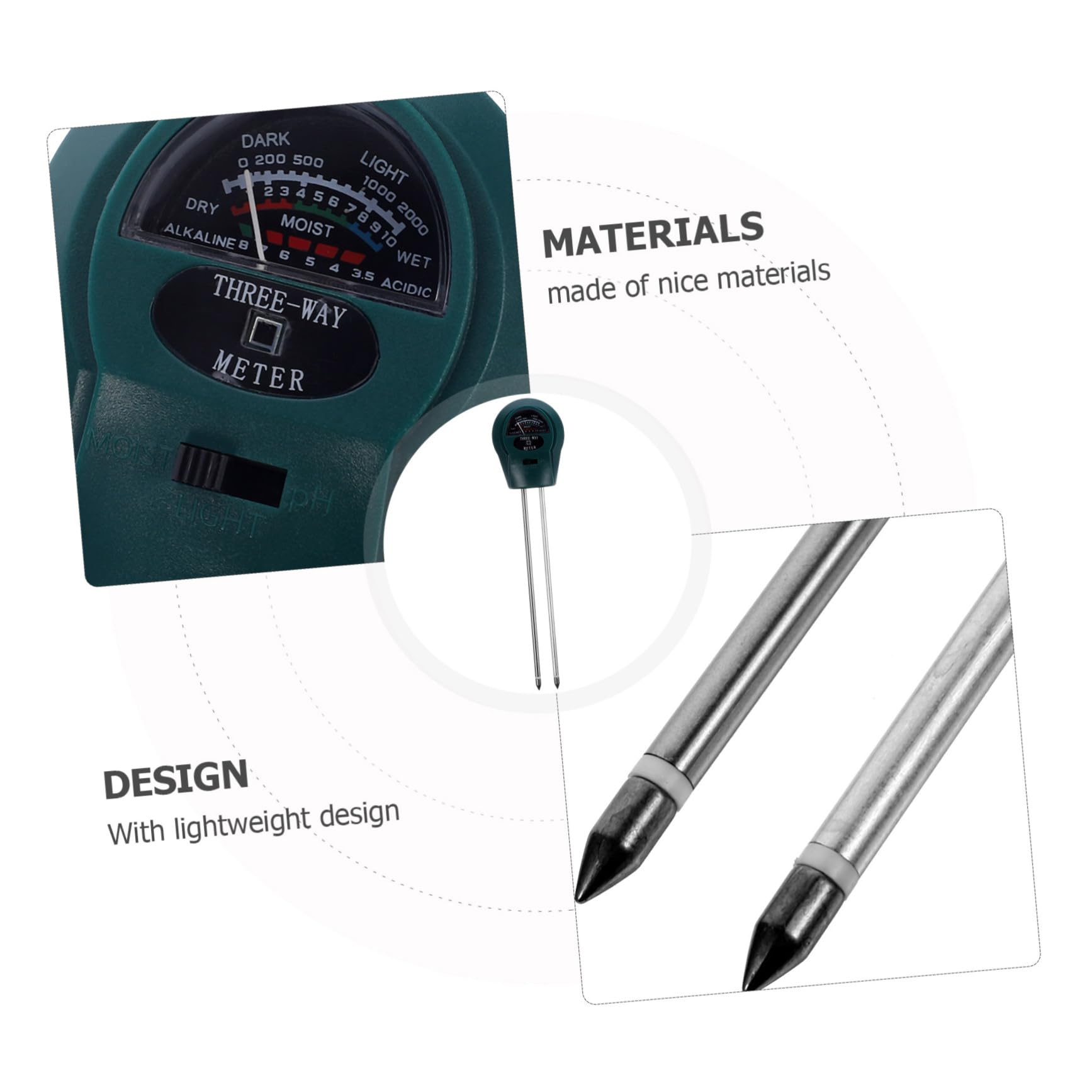 Sosoport 4 Pz rilevatore di suolo terriccio misuratore di umidità del suolo metro del suolo terreno succulento luce di umidità e misuratore di ph kit per tester del suolo plastica Green