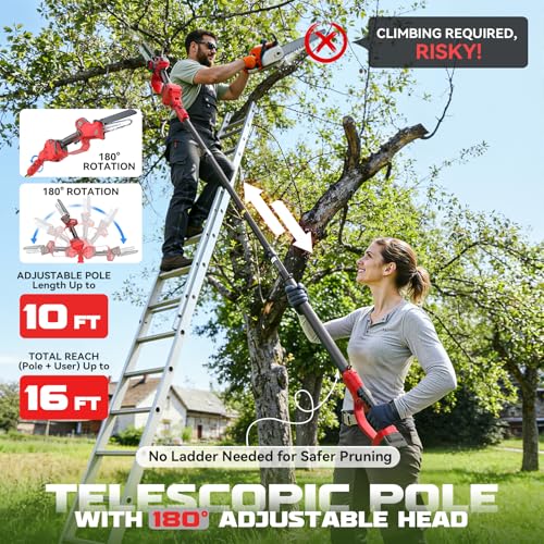 Image of Ecarke 2-in-1 Electric Pole Saw Compatible with Milwaukee 18V Battery, 6 Inch Mini Chainsaw Brushless Tree Trimmer with Extension Pole, 16FT Max Total Reach, Tree Saw for Trimming Pruning (Tool Only)
