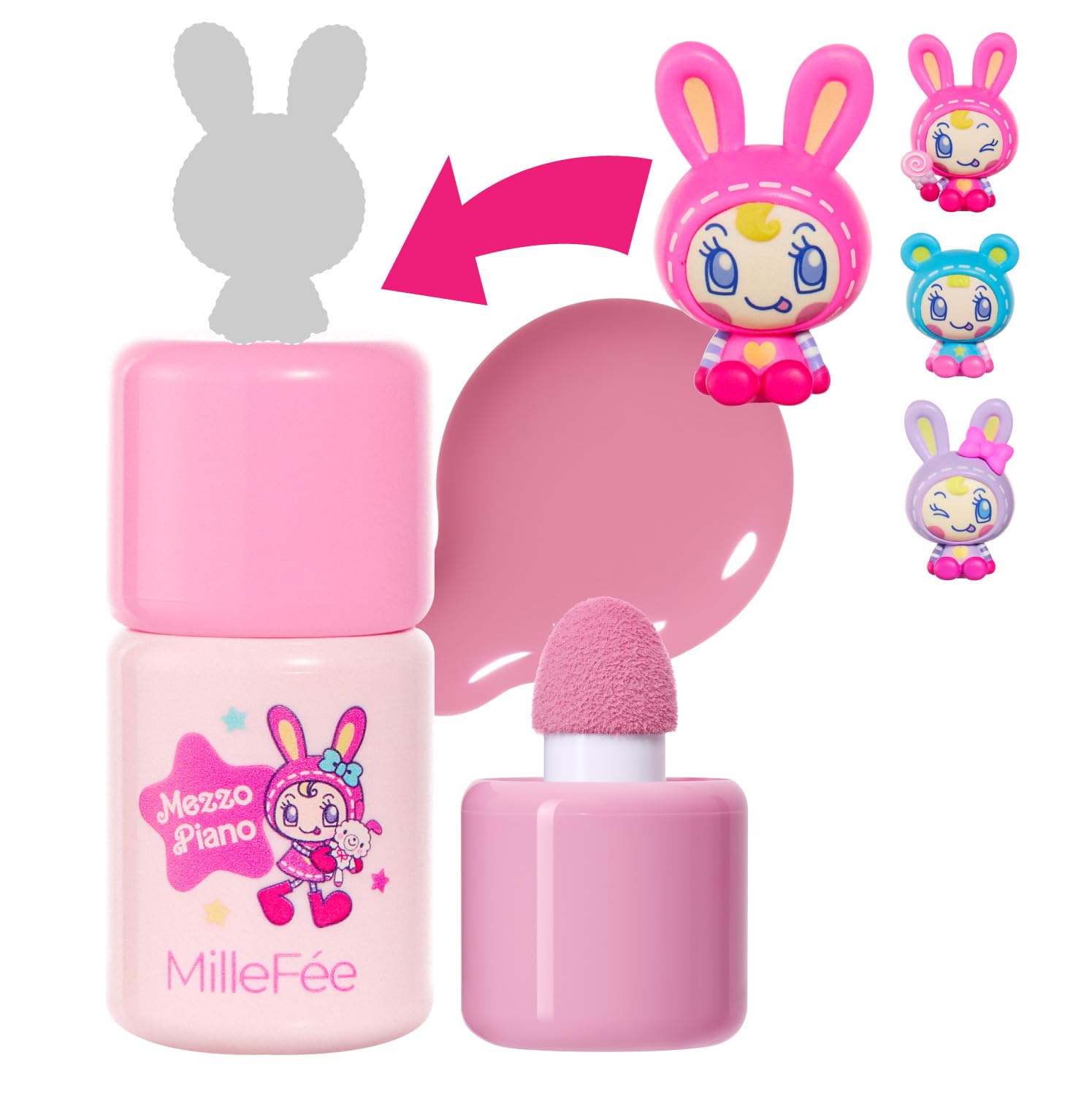 ミルフィー シェイクドロップチーク メゾピアノ N04 ブルーベリーミルク 【ランダムフィギュア1個付き】リキッドチーク 4色 血色感 ふんわり スポンジブラシ 中顔面短縮 ポンポン ブラッシュムース クリーム 人気 ナルミヤ べリエちゃん ブルーべリエちゃん