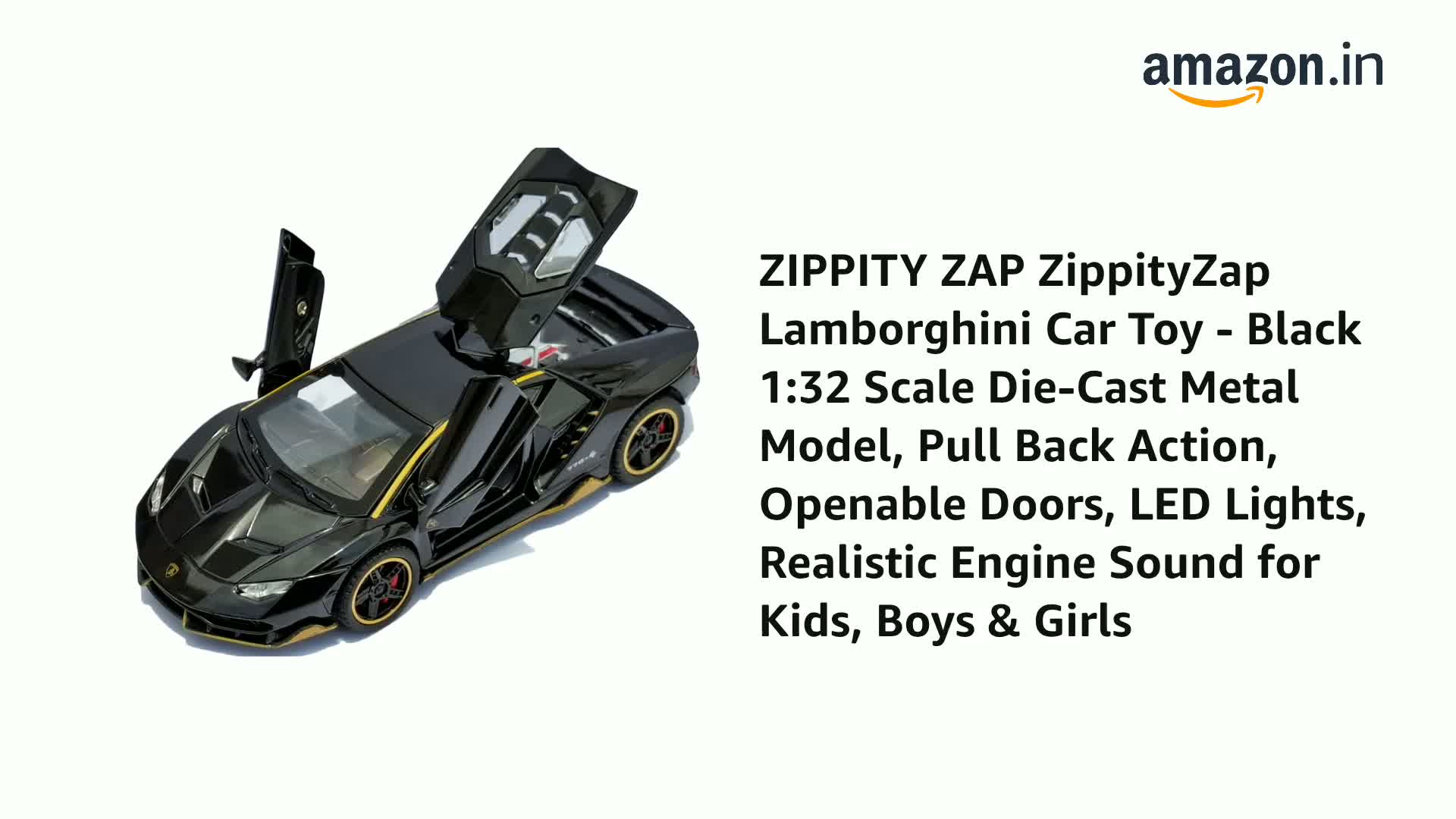 ZIPPITY ZAP Lamborghini Car Toy - Black 1:32 Scale Die-Cast Metal