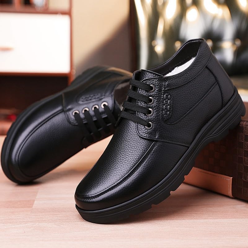 Men's Leather Warm Fur Lined Cotton Shoes Thick High Top Leather Boots Men Business Leather Shoes Oxford Lace Up Work Flats Sneakers Shoes3