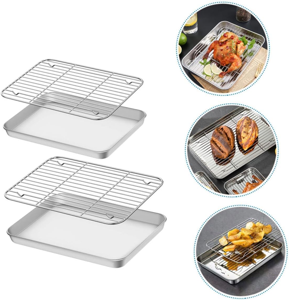 2Sets Stainless Steel Baking Tray Cooling Rack Wire Racks Oven Baking Sheet for Cookies Cakes Breads for Home Baking