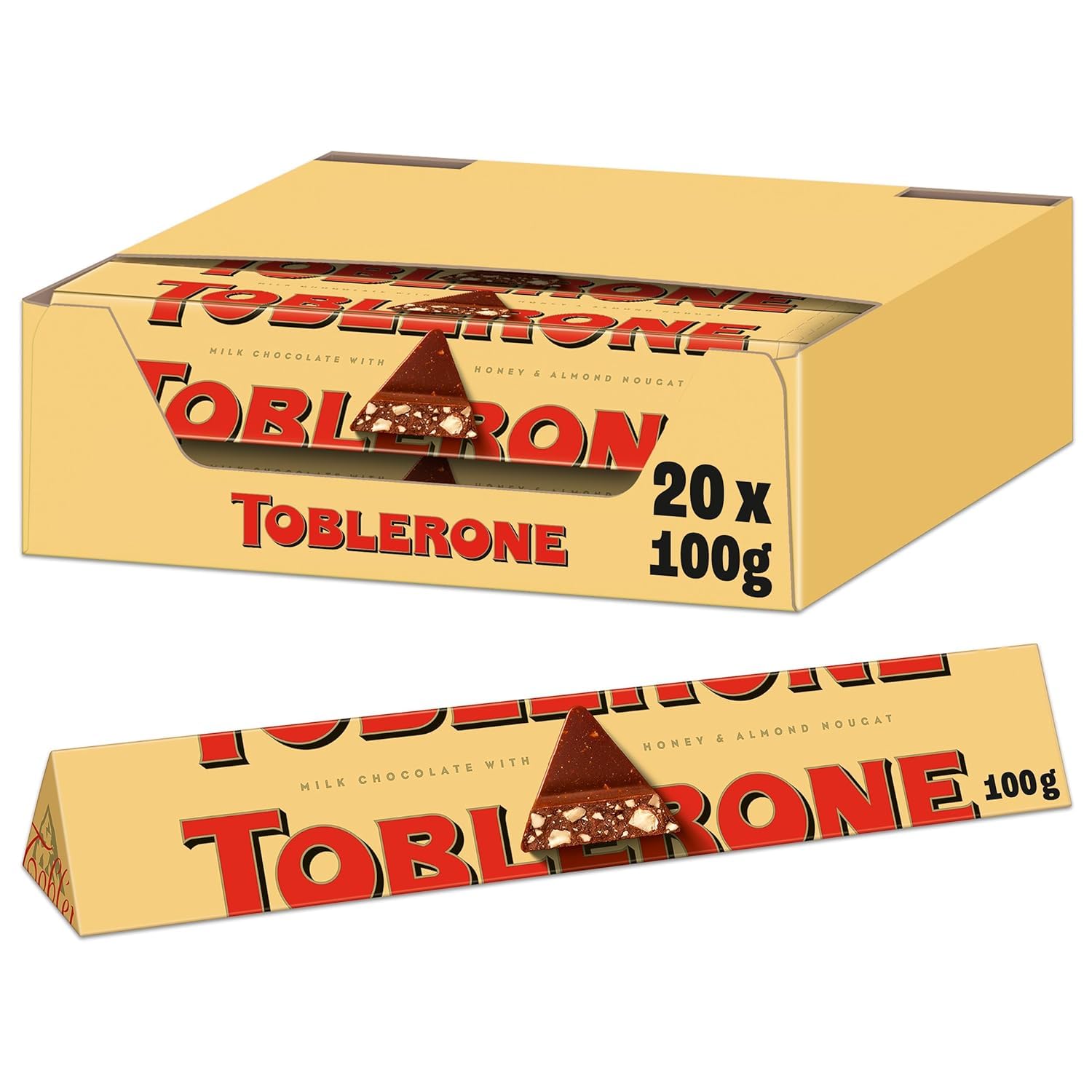 Toblerone – Schweizer Milchschokolade mit Honig- und Mandelnougat – 20 x 100g