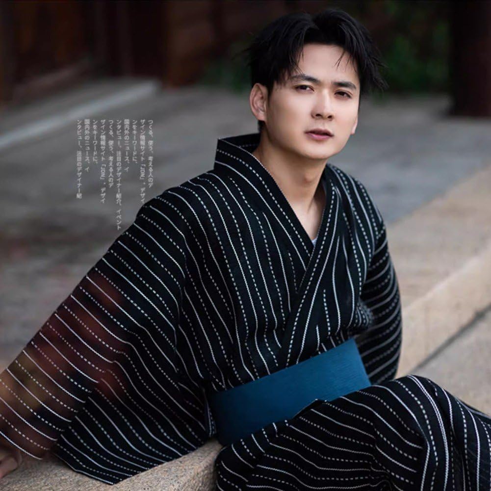 Japonés Tradicional Yukata Hombres Kimono Largo Yukata Kimono Suelta De Baño con Cinturón para Hogar Sauna Cosplay