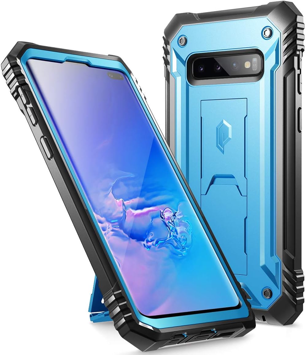 Galaxy S10 Plus Rugged Case with Kickstand, Poetic Heavy Duty Military Grade Full Body Cover, Without Built-in-Screen Protector, Revolution Series, for Samsung Galaxy S10+ Plus 6.4 Inch (2019), Blue
