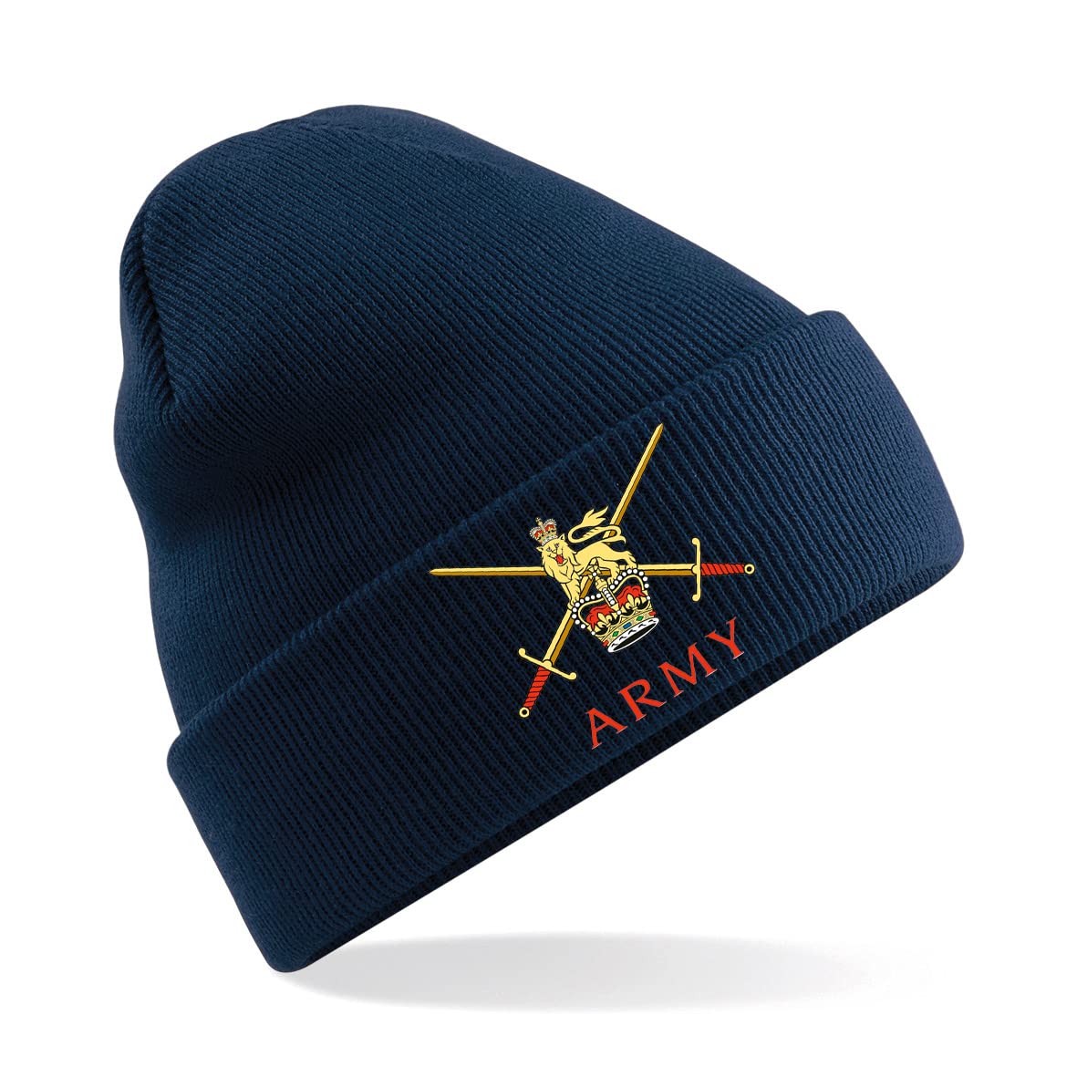 Psave Men's Navy British Army Insignia Premium Embroidered Beanie Hat, Bob Hat British Army Military (Navy)