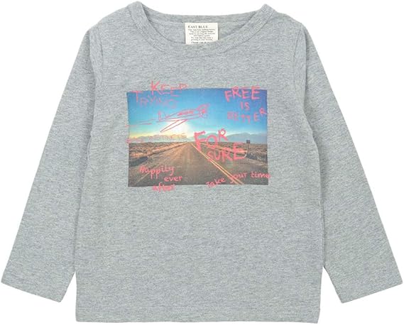 Amazon イーストブルー 子供服 East Blue 写真 落書きt キッズ 子供 長袖tシャツ ロンt カットソー 110 グレー Tシャツ カットソー 通販