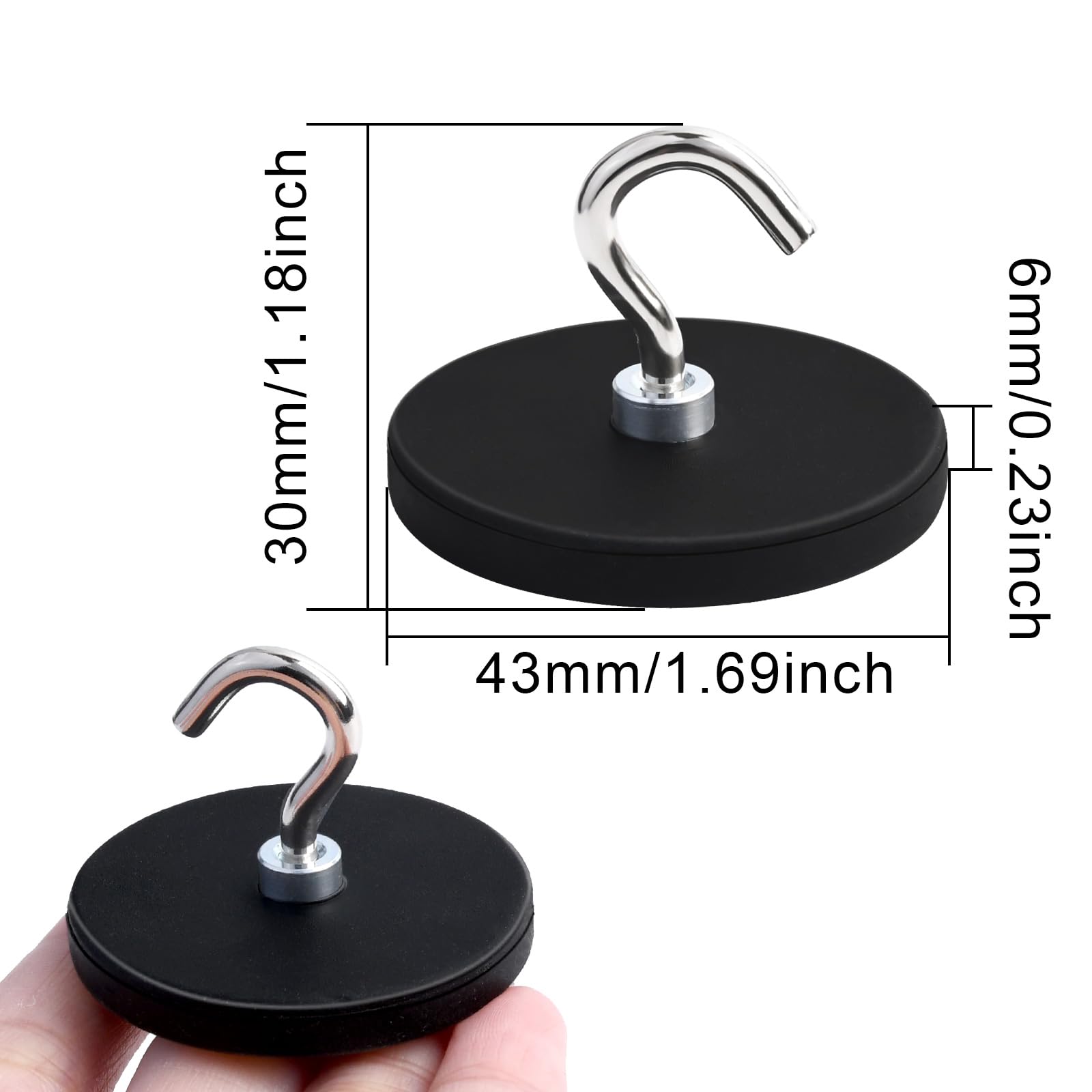 MIN CI 6 imanes de neodimio extrafuertes, ganchos magnéticos extra fuertes, diámetro de 43 x 6 mm, M4, imanes con orificio, cabeza avellanada, imanes para atornillar, redondos, imanes grandes con