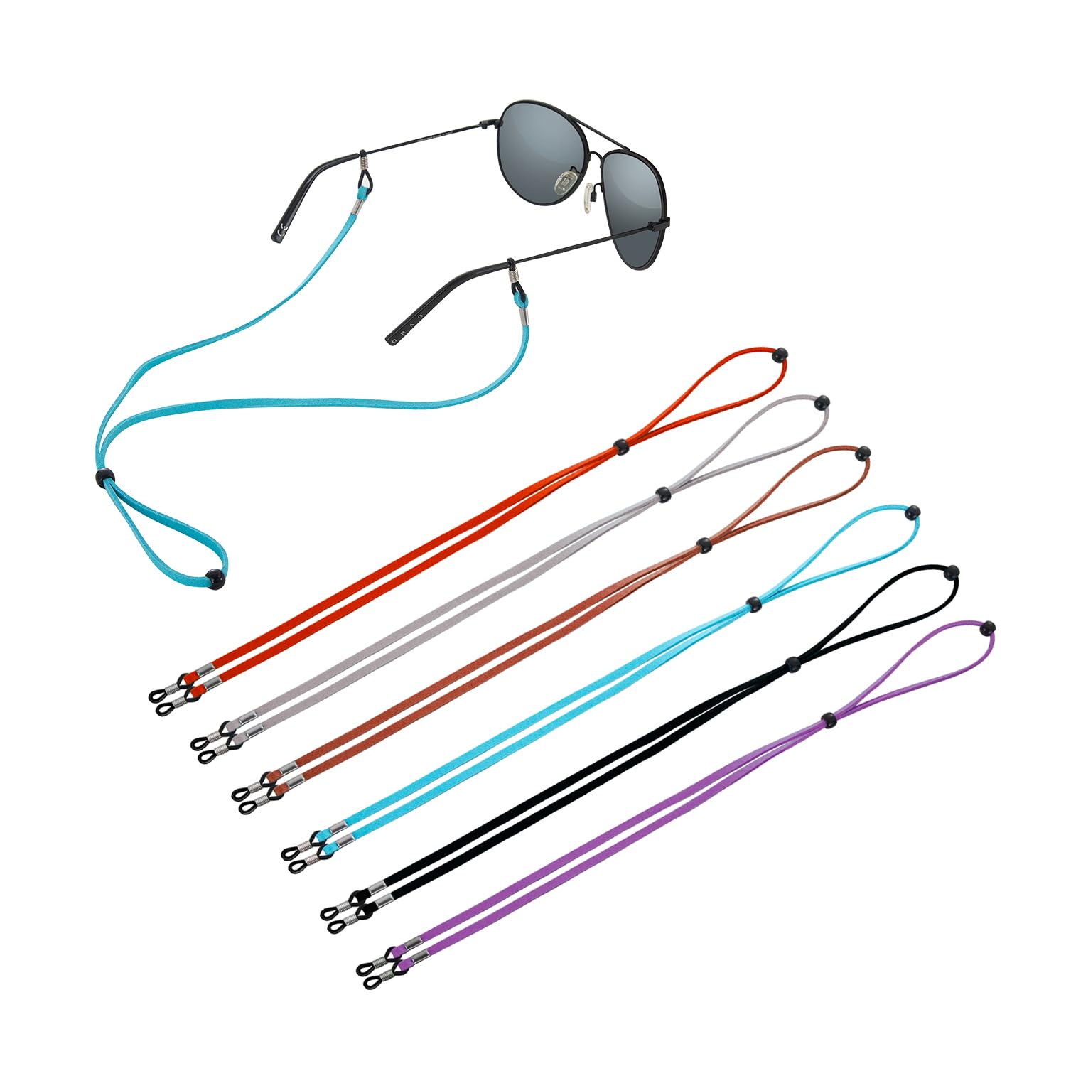 SHINKODAReading Glasses Strap Extra Long Eyeglasses Leash Multi Color Suede Fabric Eye Glass String Holders Around Neck - Pack of 6