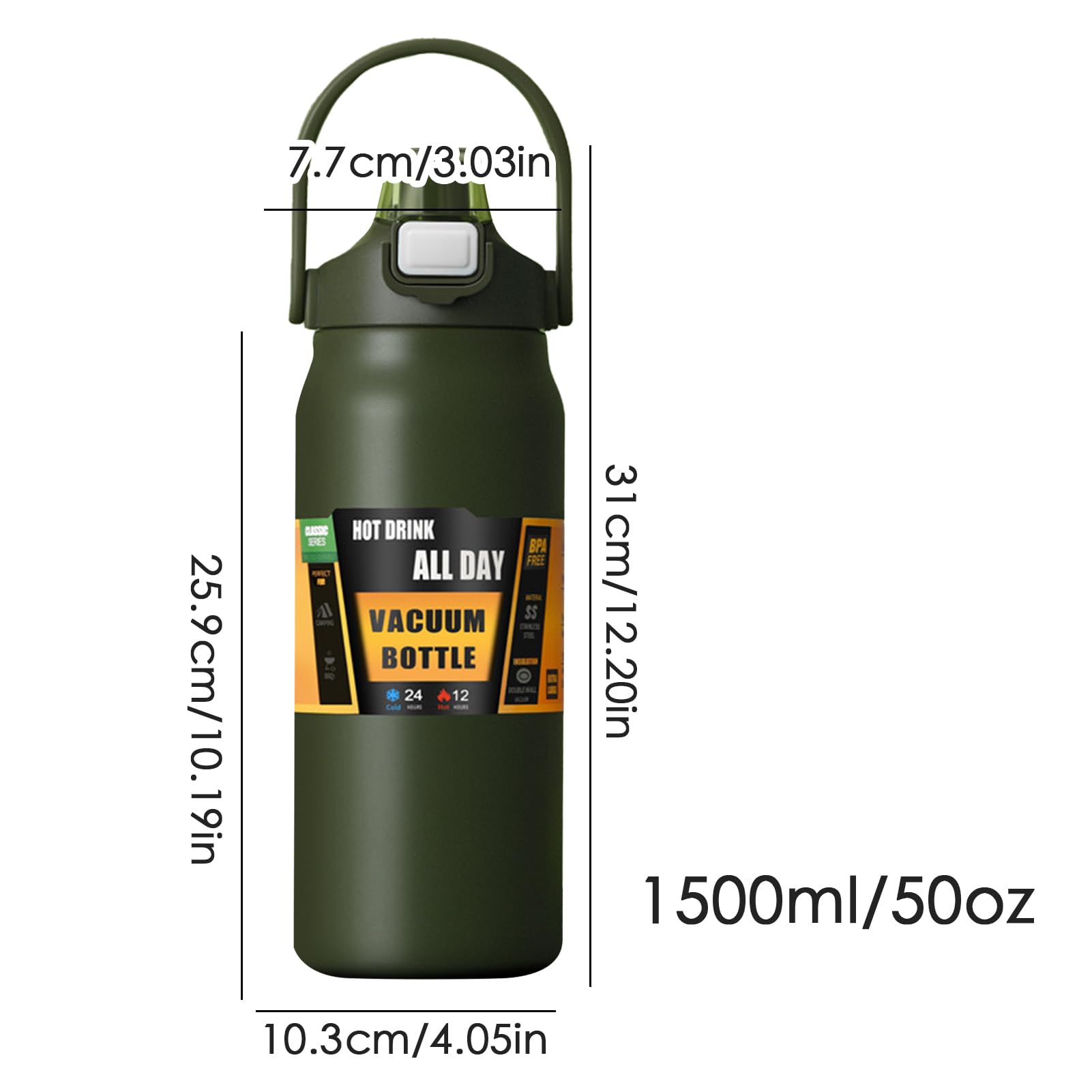 Borraccia Ad Isolamento Termico Da 1500ml A Vuoto Antigoccia Con Cannuccia | Bottiglia per Acqua Fresca Per Bambini, Donne, Uomini, Scuola, Sport, Casa, Viaggio, Caffè E Bevande