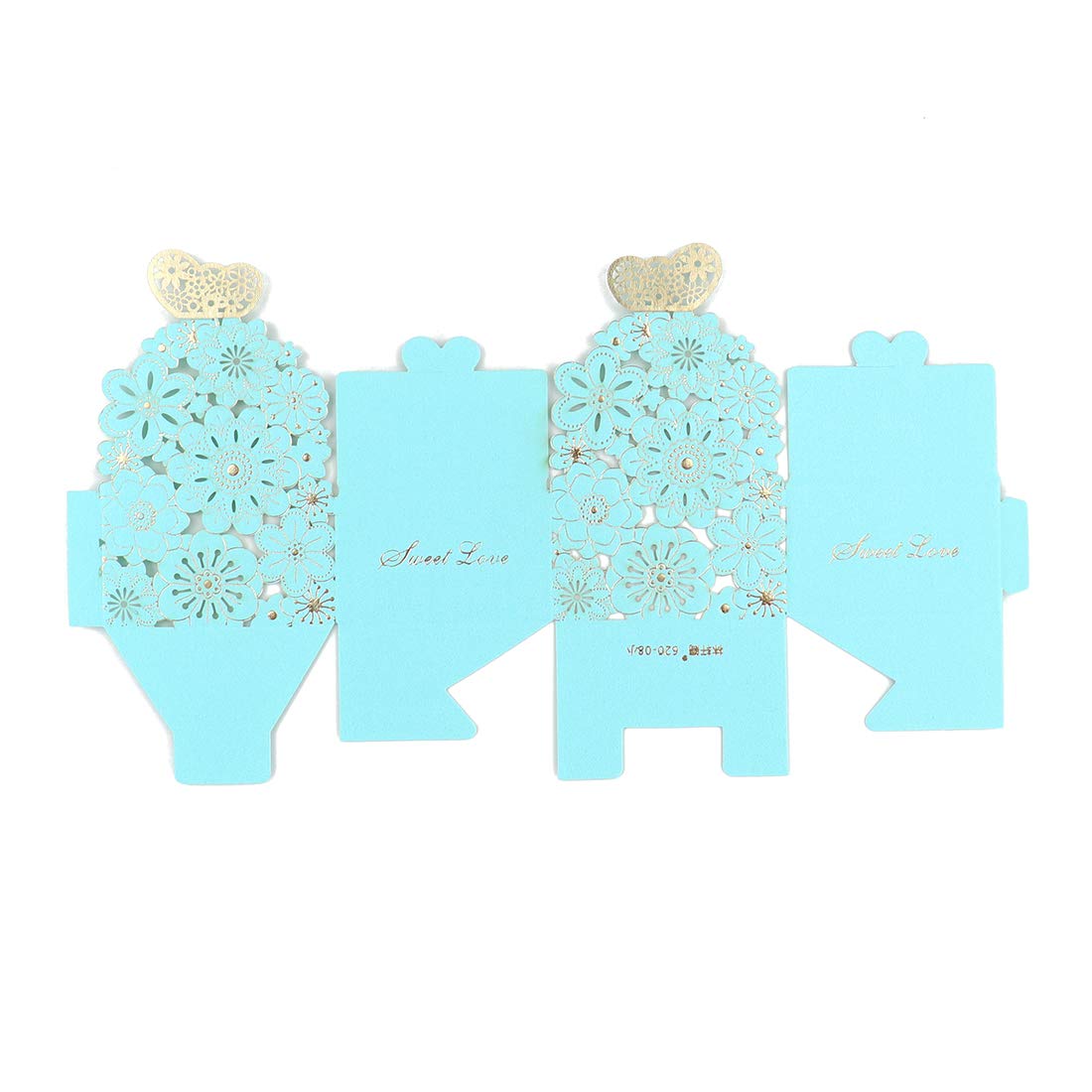 Kslong 50 Stück/Set Blumen Schmetterling hohle Süßigkeiten Box Kekse Geschenkboxen Romantische Hochzeit Gastgeschenke Niedliche Schokoladenbox für Hochzeit Braut Geburtstag Party Zubehör (Blau, S)