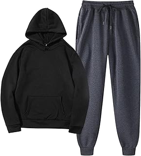 YHEGHT Conjunto masculino de manga comprida para corrida, conjunto esportivo de duas peças, conjunto de roupas de outono com capuz pulôver corrida conjunto esportivo, Preto, XG