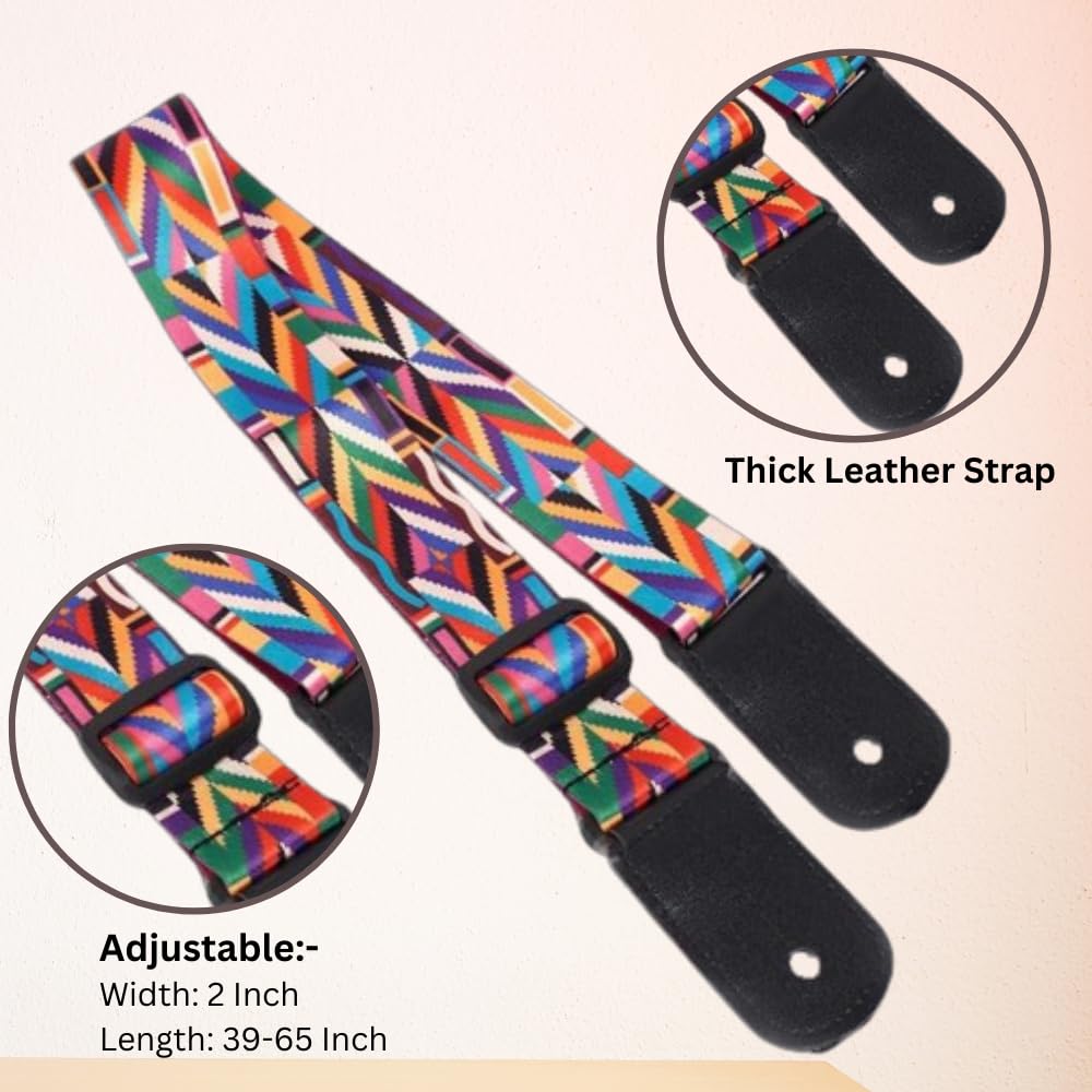AMG Music Guitar Strap Belt for Acoustic Guitar & Electric guitar Adjustable Buckle Modern Design Guitar Belt with Guitar Picks for Acoustic/Bass/Electric Guitar Strap (Rainbow) - Image 3 thumbnail