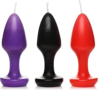 Master Series Kink Inferno Drip Unscented Candles for Sensation Play and BDSM Couples. Body-Safe Paraffin Wax, Butt Plug Shapped Candle - Black, Purple, Red