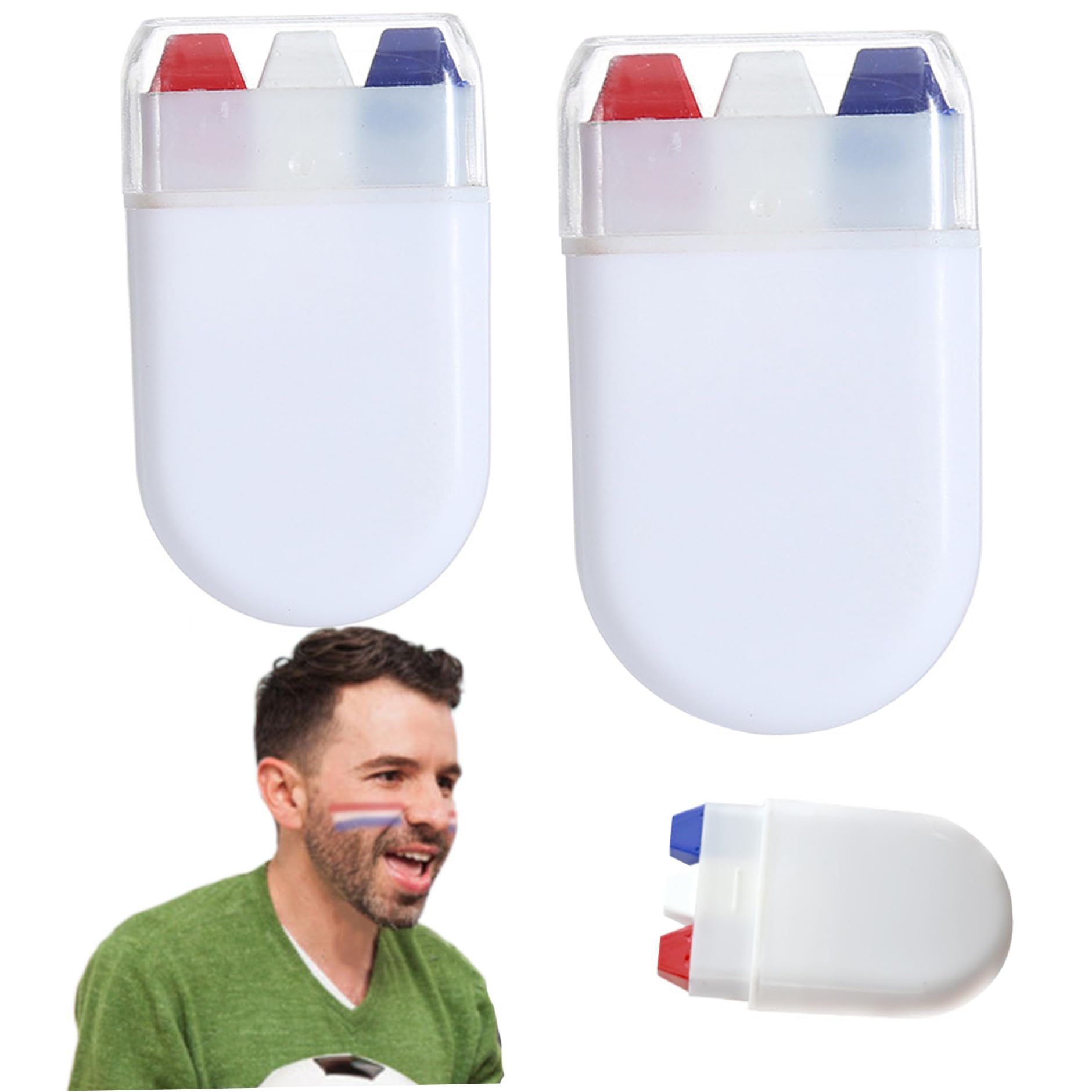 2pcs pour visage peinture crayons non l'antanage rouge blanc bleu peinture de peinture portable sticks sportif oeil noir bâton pour le ballon de baseball de football de softball