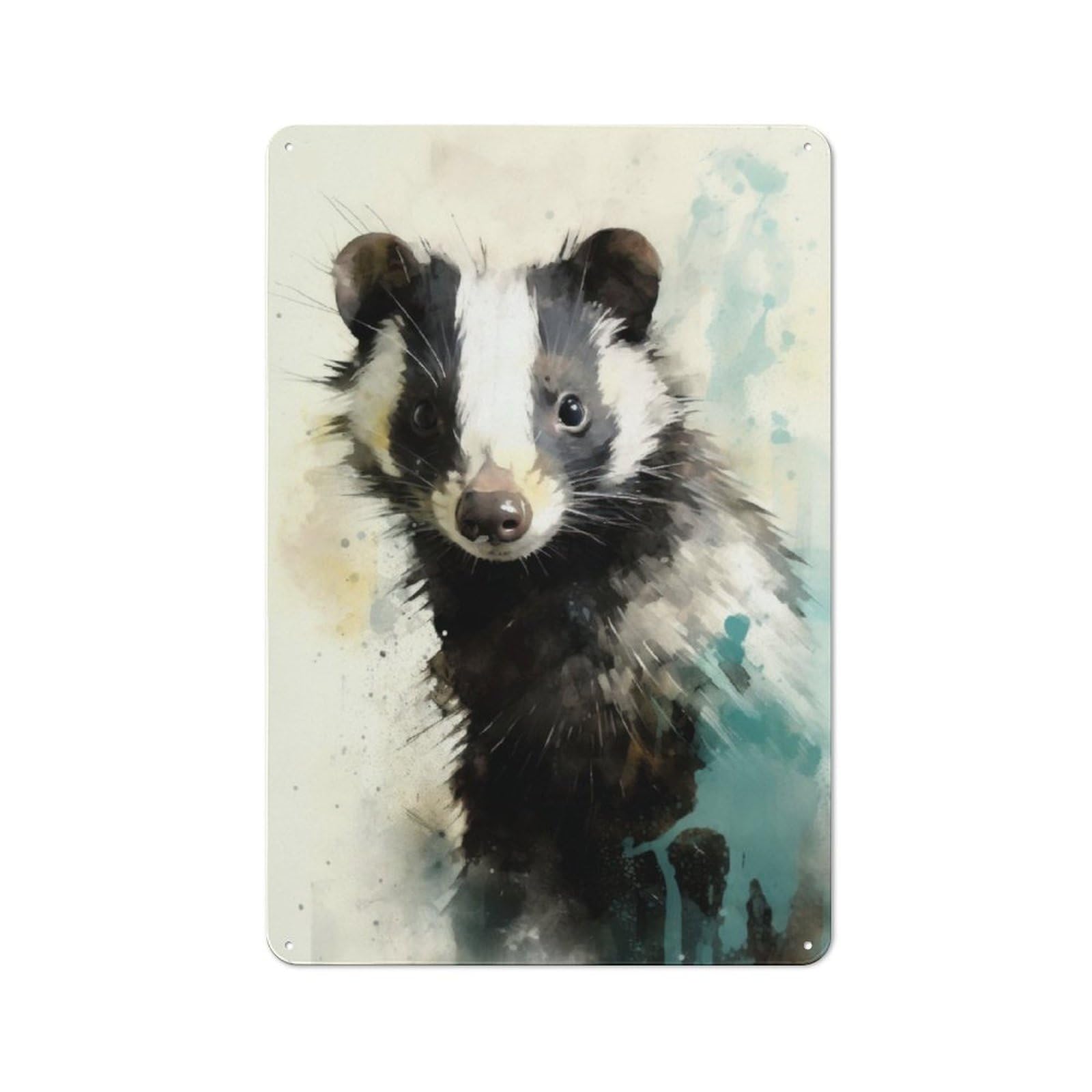 Junmoney Skunk Beauty Watercolor Tin Wall Plaque 30X20cm With For Bar Or Restaurant, Autumn Wall Decor For Hospitality Decor Collectors