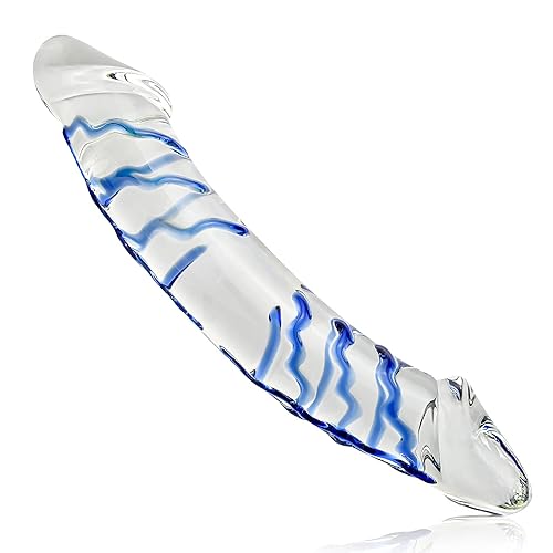 Realistic Glass Double-Ended Dildos, Crystal Penis Pleasure Wand with Spiral Texture and Vivid Glans for Double Sided Lesbian Vaginal Anal Play G-spot Stimulator, Double Dong Sex Toy for Women