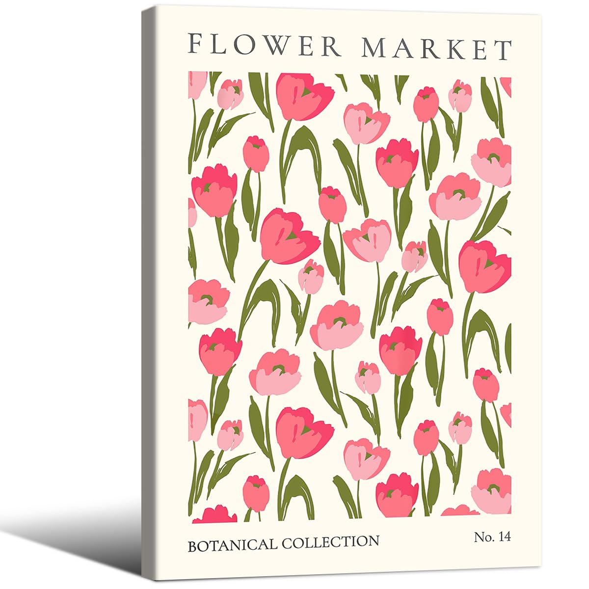 Pink Tulip Floral Wall Art Boho Plant Poster Girly Botanical Canvas Prints 16x24 inch Framed Flower Market Botanical Collection Wall Decor