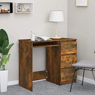 Keyur Computer Desk, Home Office Desk Gaming Desk Writing Desk Working Study Desk PC Laptop Table Desk Smoked Oak 90x45x76 cm Engineered Wood