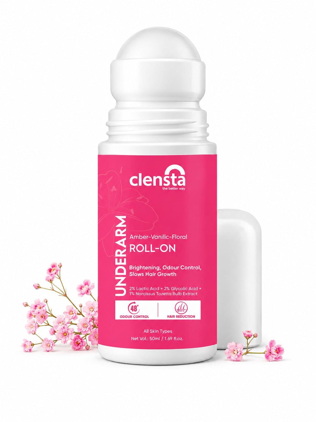 Clensta Amber Vanillic Floral Underarm Roll-On For Women & Men | Controls Body Odour | Helps Brighten Dark Underarms | Reduces Hair Regrowth | Long-Lasting Floral Fragrance | Non-Sticky Formula | 50 ml-image-38