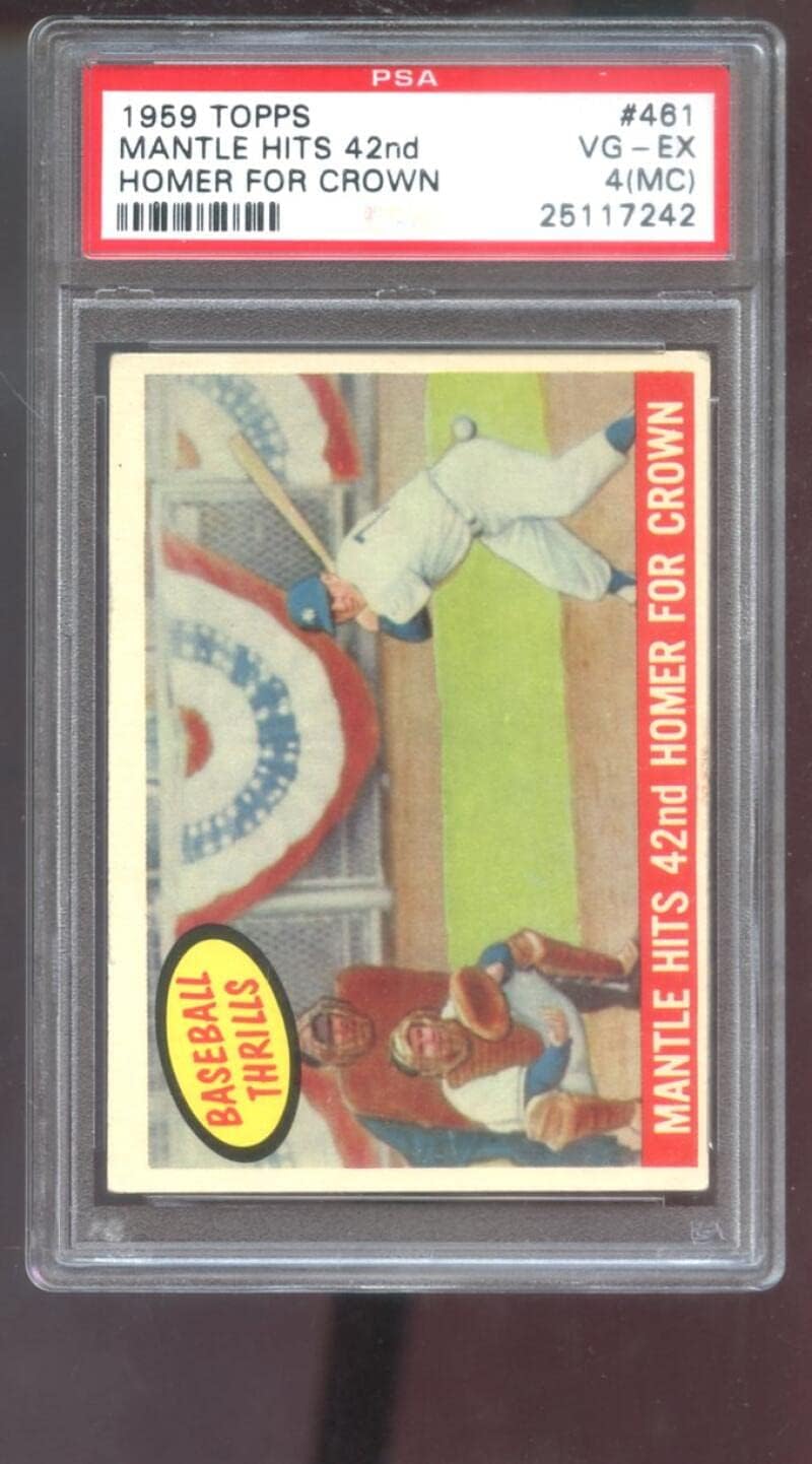 1959 Topps #461 Mickey Mantle Hits 42nd Homer For Crown Thrills PSA 4 (MC) Graded Baseball Card MLB New York Yankees
