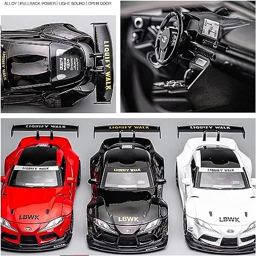 Image of Alloy Metal Pull Back Die-Cast Car 1:22 Big Toyota Supra Diecast Metal Pullback Toy Car with Openable Doors, Light & Music | Boys Gifts & Toys, White