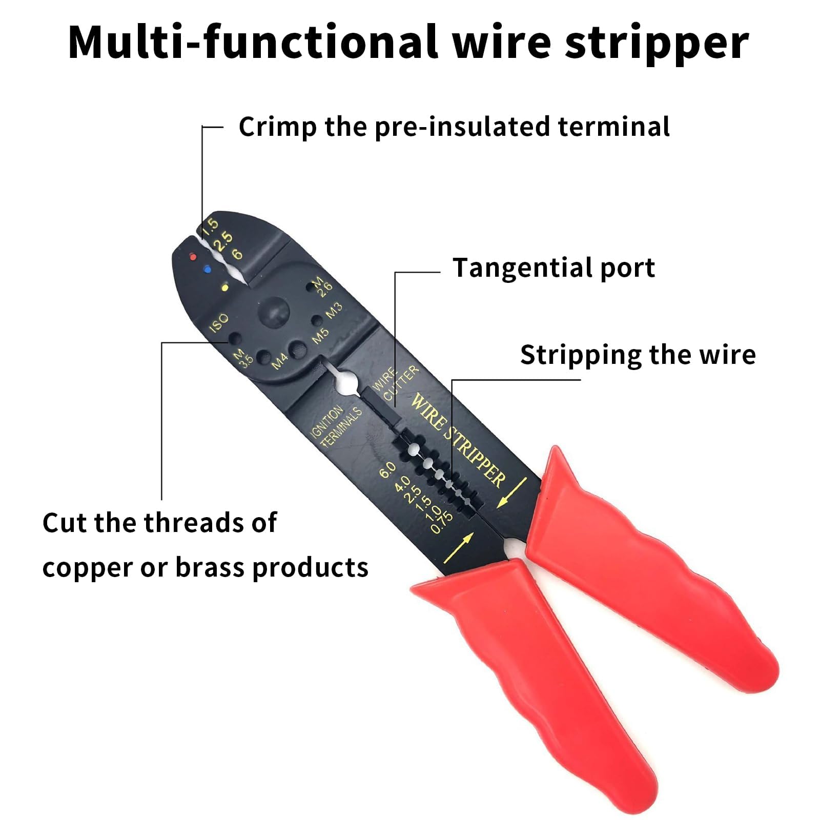 ASIRYVA 1 Pcs 4-Way Wire Crimping Tool, Multifunctional Cable Stripper & Crimping Pliers for 0.75/1/1.5/2.5/4/6mm Wire - Image 3