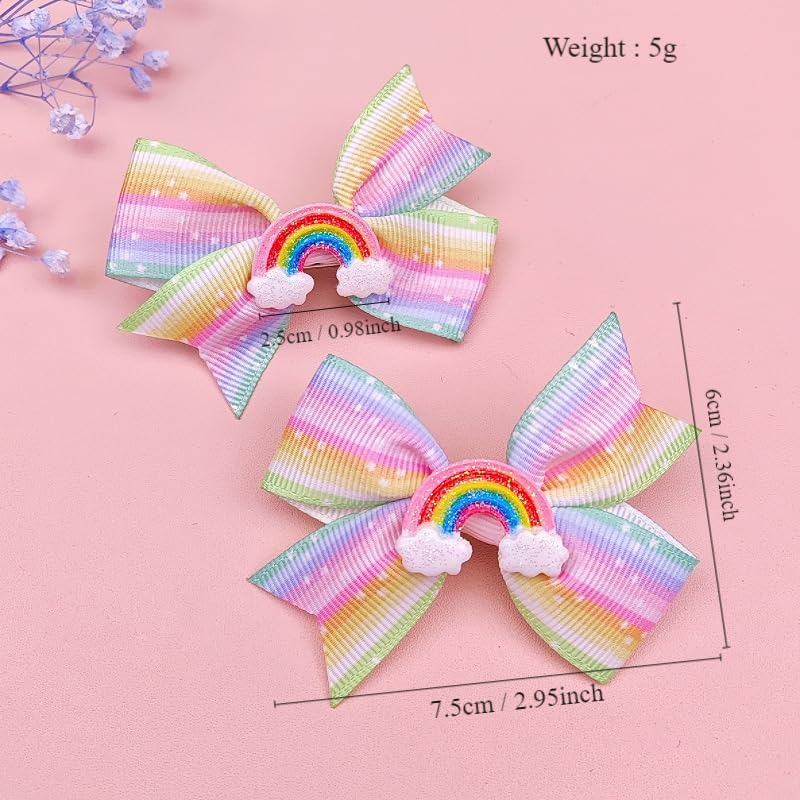 Moño de cabello con clip rainbow grosgrain para niñas miniatura 6