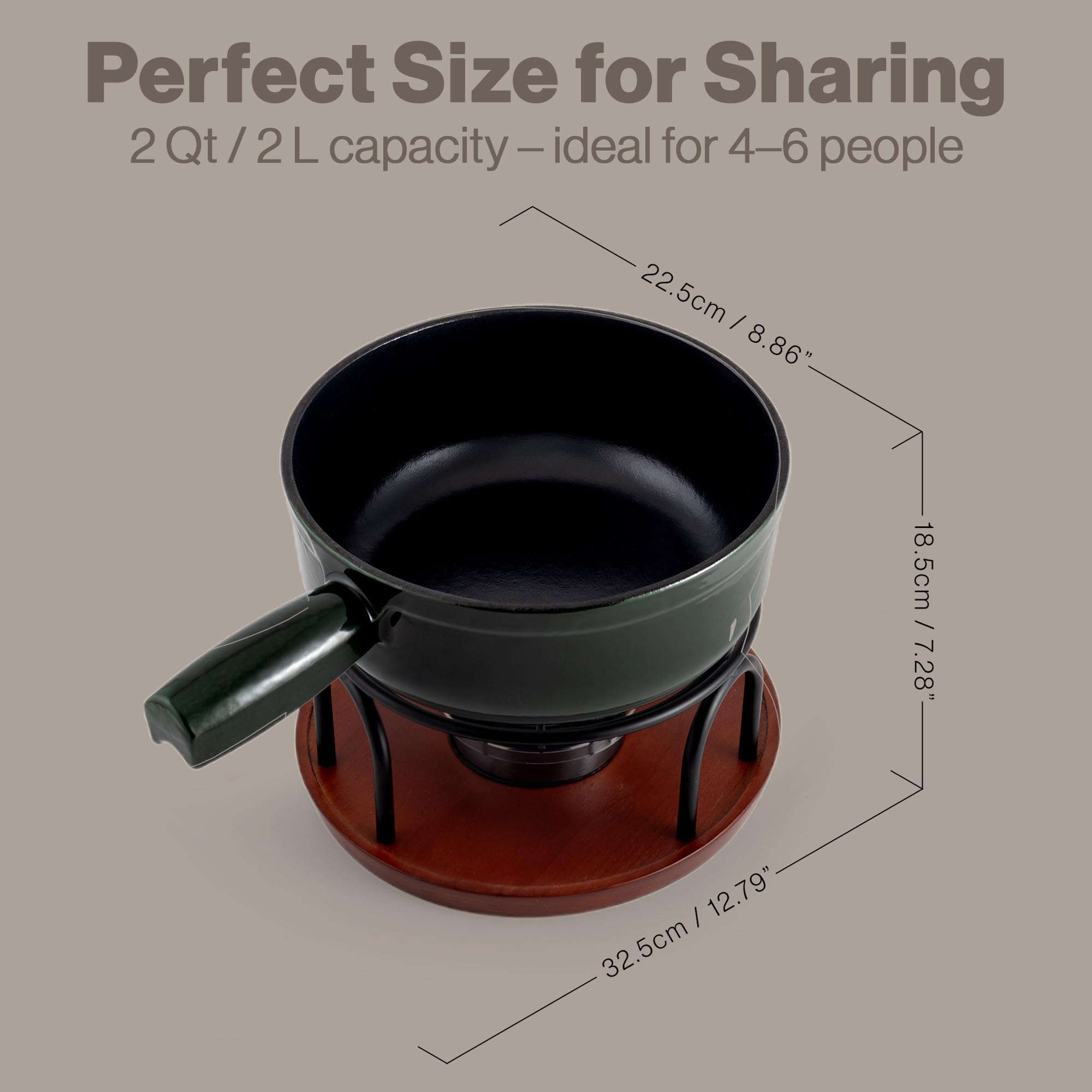 Swissmar Ticino Gusseisen Fondue Set für 6 Personen, 2L, Grün, Fondueset 9-teilig mit Brenner und 6 Gabeln, Käsefondue für Käsemischungen wie Gruyère und Emmentaler