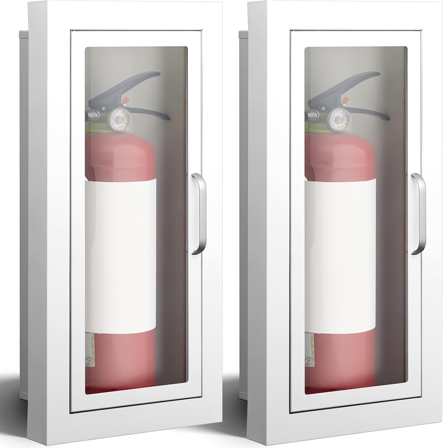 Zonon 1 Pcs Semi Recessed Fire Extinguisher Cabinet, Steel Wall Mount Cabinet with Magnetic Door & Handle, Acrylic Window, 2.5" Trim Frame, Fits 2.5/5/10 lb Fire Extinguishers, White