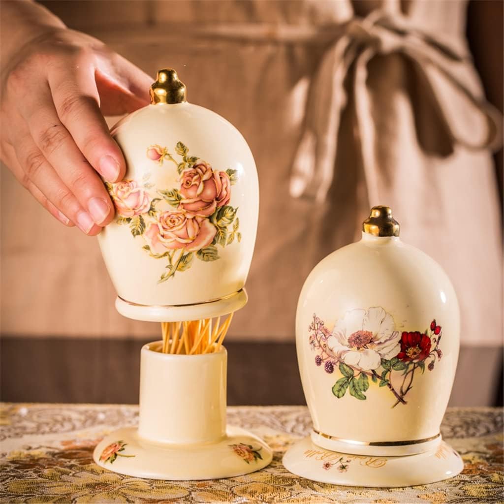 Vintage Gold Rose Ceramic Toothpick Holder Living Room Dining Table Decoration Box