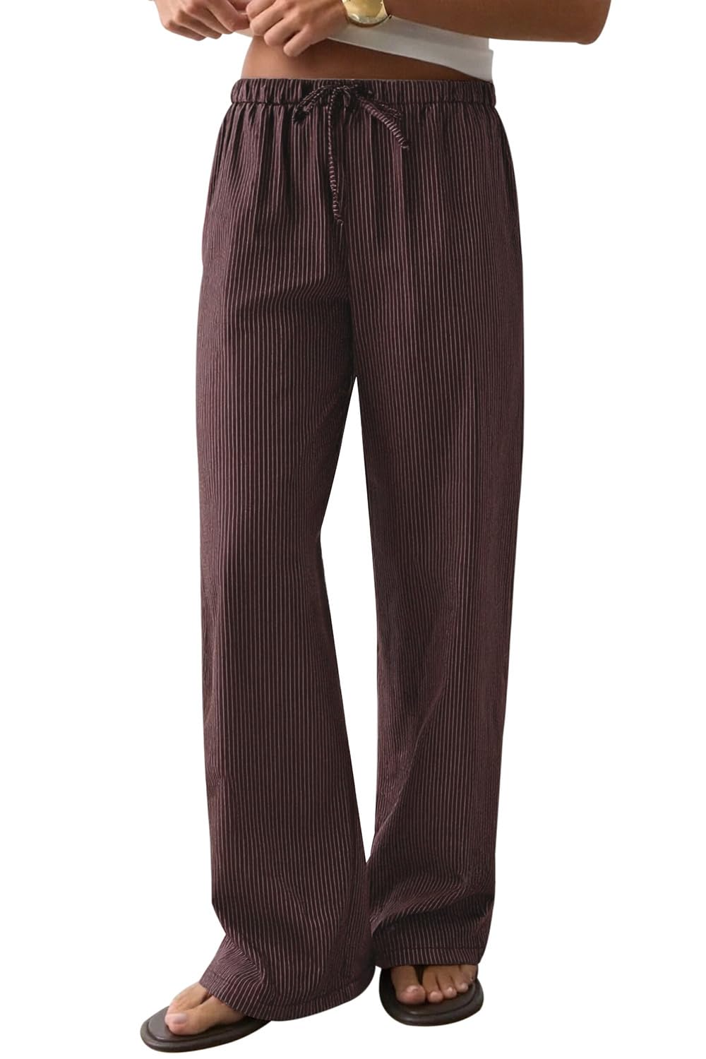 CHYRII Womens Summer Casual Wide Leg Pants Cotton Linen Palazzo Pants Beach Vacation Trouser with Pockets