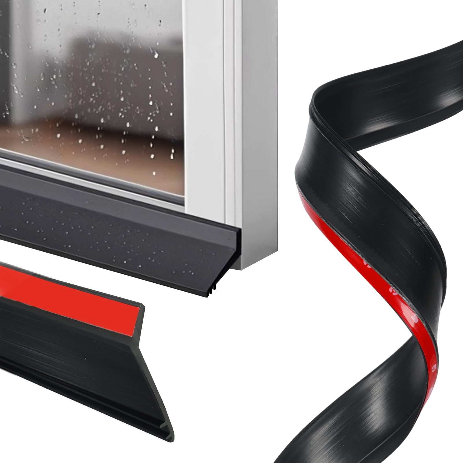 Window Weather Bar, 5.5cm x 3m Self Adhesive Waterproof Rubber Seal Strip, Weather Stripping Rain Deflector Blocks Water & Draughts for Windows & Doors & Cars Exterior Use (Black)