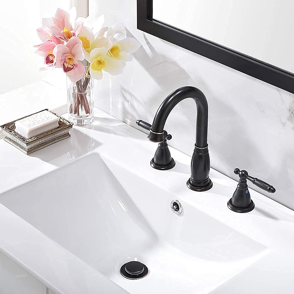 8 Inch 3 Hole Widespread Bathroom Faucet with Metal Pop Up Drain by PHIESTINA, Widespread Bathroom Sink Lavatory Faucet