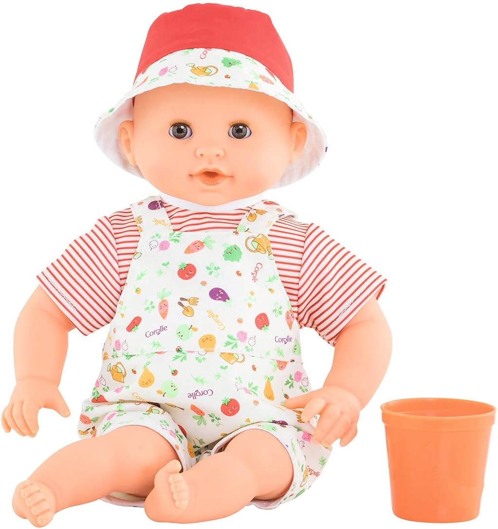 Corolle Bebe Bath Calypso Garden Delights Baby Doll - Includes Play Cup, Soft Body with Sleeping Eyes and Vanilla Fragrance, Removable Clothes, for Children Ages 18 Months and Up