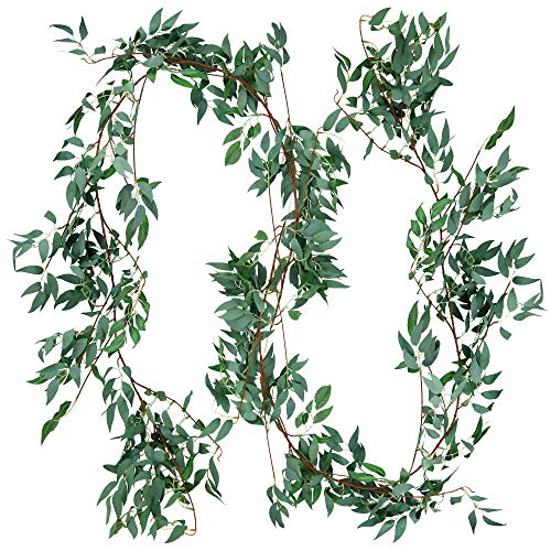 FiveSeasonStuff Hanging Rustic Willow Garlands, Bendable Artificial Greenery Vine Leaves