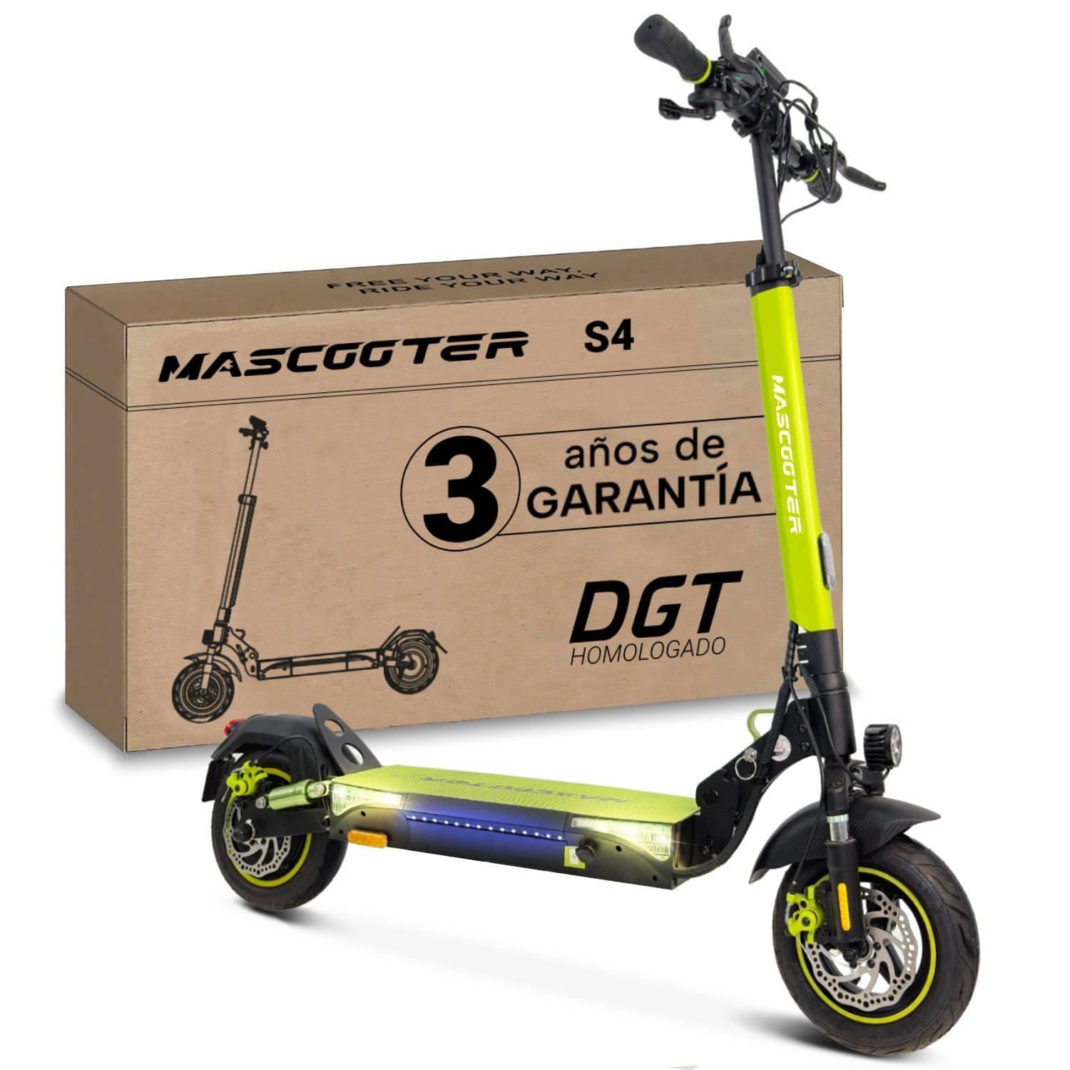 MASCOOTER S4 | DGT Approved Adult Electric Scooter - Flashing & Battery Regeneration When Braking - 600W, 1200W MAX, 25km Autonomy, Wheels 10" Tubeless - Disc Brakes with AER