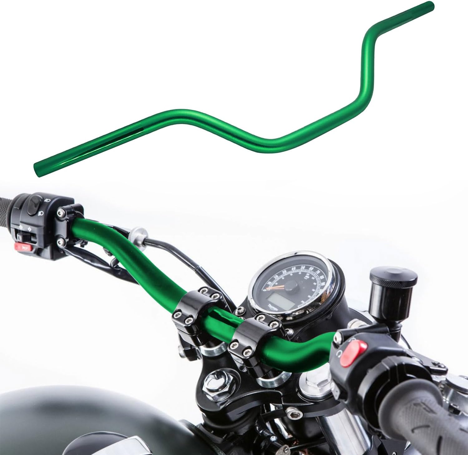 7/8" 22mm motorcycle Mid Handlebars, Motorcycle Handlebar Handle Bars Universal for All Motorcycle which the clamp 7/8" 22mm-Green