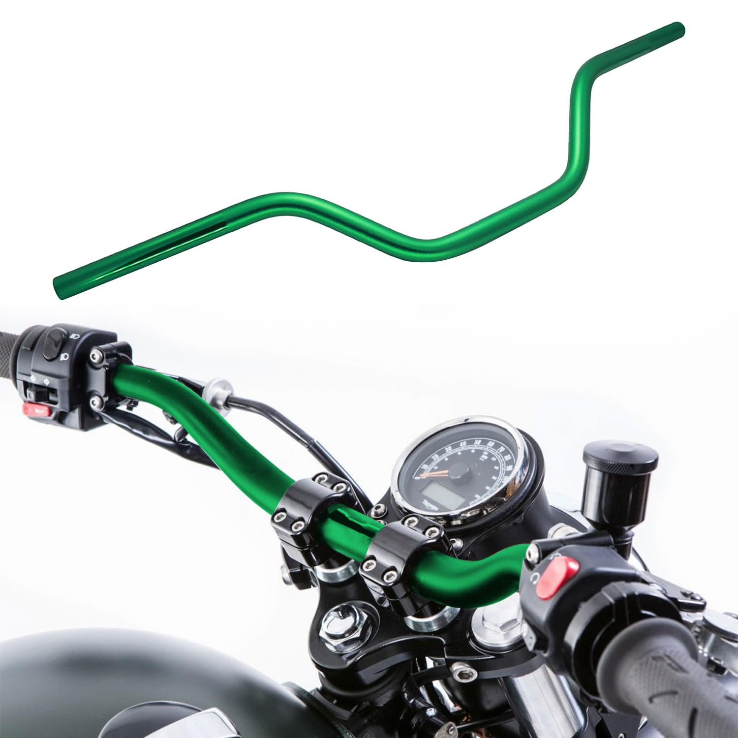 7/8" 22mm motorcycle Mid Handlebars, Motorcycle Handlebar Handle Bars Universal for All Motorcycle which the clamp 7/8" 22mm-Green