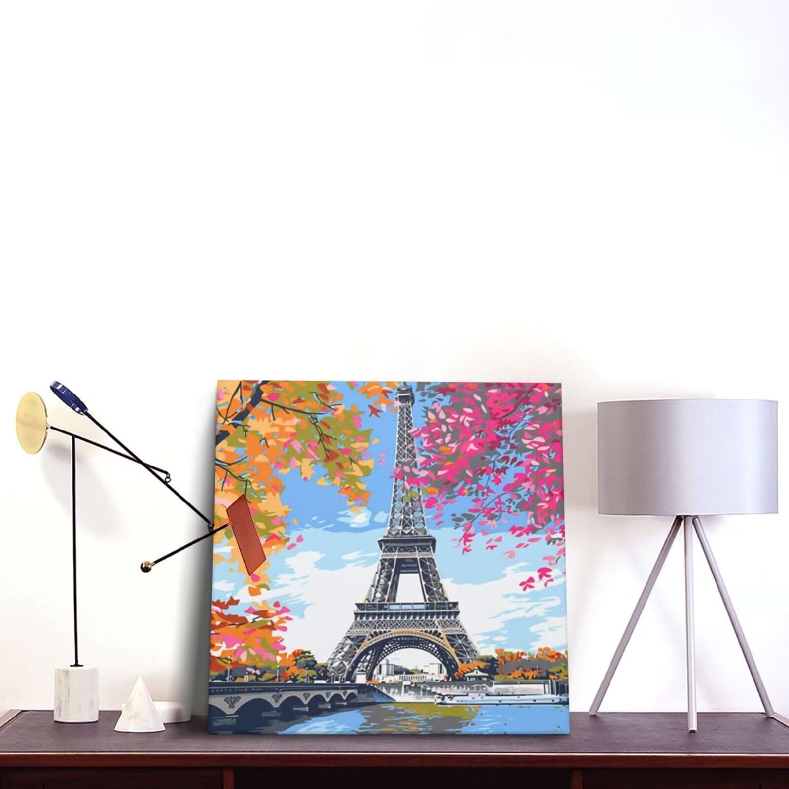 Malen nach Zahlen Set für Erwachsene, Motiv: Eiffelturm, Frankreich, Malen nach Zahlen für Anfänger, Acryl Peinture a Numero mit 6 Pinseln, DIY-Ölgemälde Handwerk für Wanddekoration (65 x 65 cm,