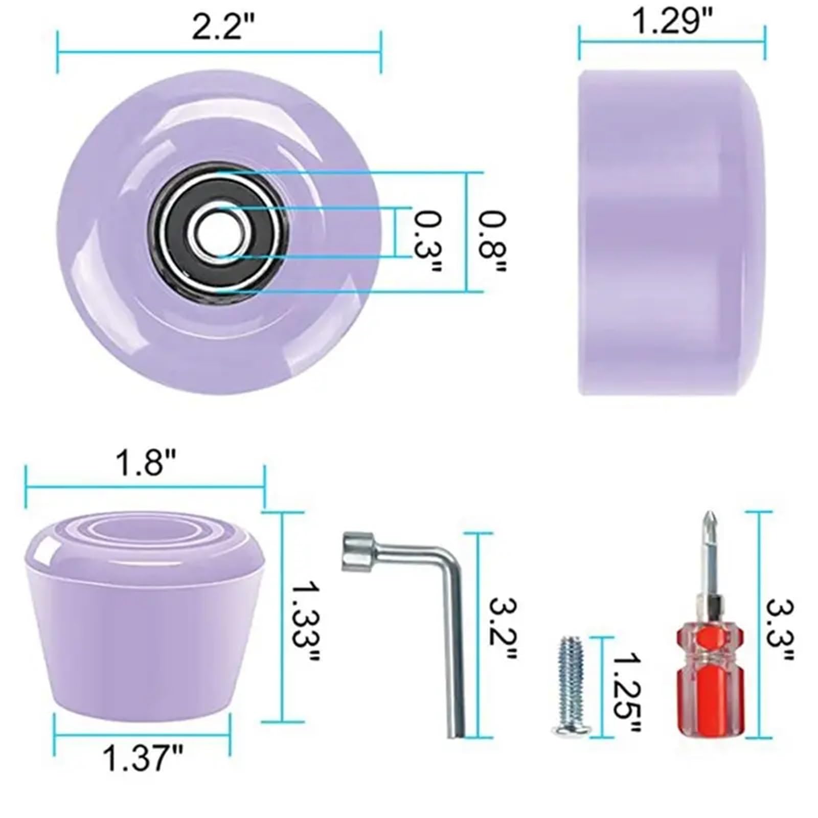 Roues de skateboard Longboard WW-Skate Roues de rechange 32 x 58 mm, 82A avec roulements, 2 bouchons d'orteils, pièces de rechange pour une utilisation en extérieur ou en intérieur
