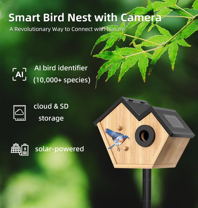 Vogelhuis Camera met Zonnepaneel – 2K WiFi Nestkastcamera
