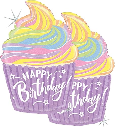 Juego de 2 globos de fiesta de papel de aluminio de 27 pulgadas para cupcakes pastel de feliz cumpleaños
