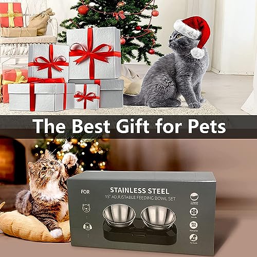 PewinGo Katzennapf-15°Kipphals-Schutzschale Edelstahl Lebensmittelqualität, Maschinenwaschbar,rutschfeste Silikonbasis,für Haustiere Katzen und Welpen