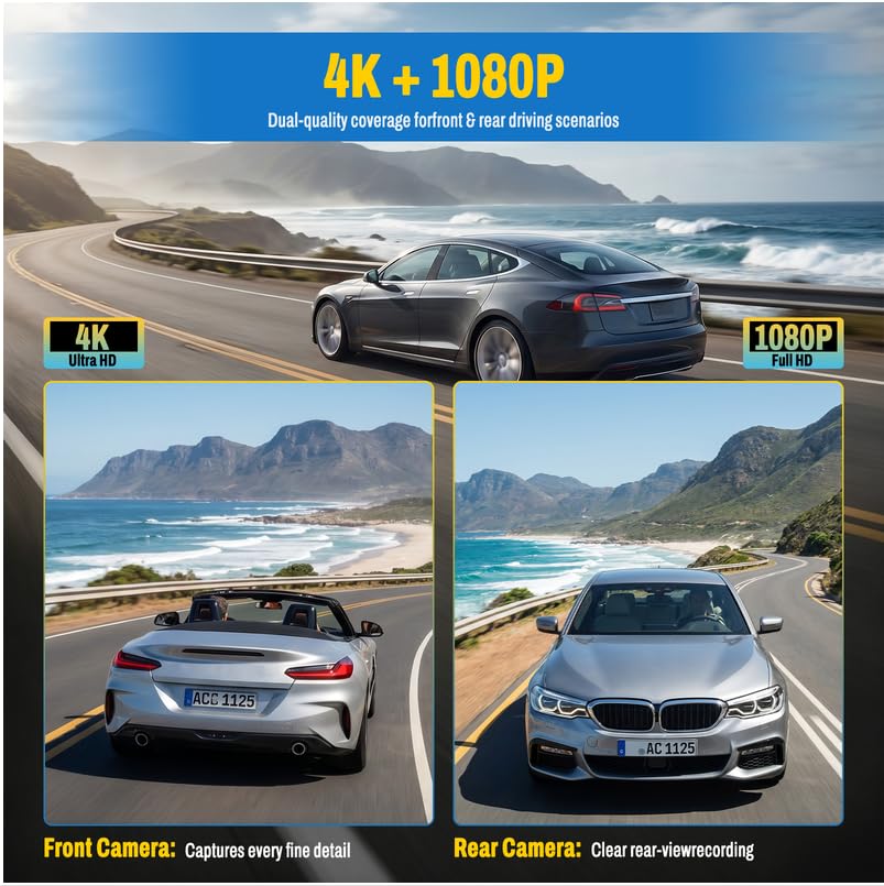 Cámara frontal de coche evite puntos ciegos con espejo retrovisor 4K de gran angular 2