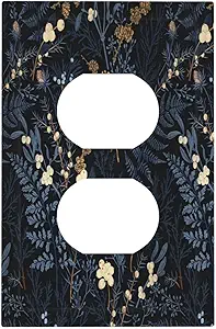 Decorative Outlet Covers Rustic Navy Dark Blue Leaves Golden Floral 1 Gang Duplex Light Switch Cover Plate Unique Wall Plate Electrical Switch Plate Covers for Bedroom Home Decor